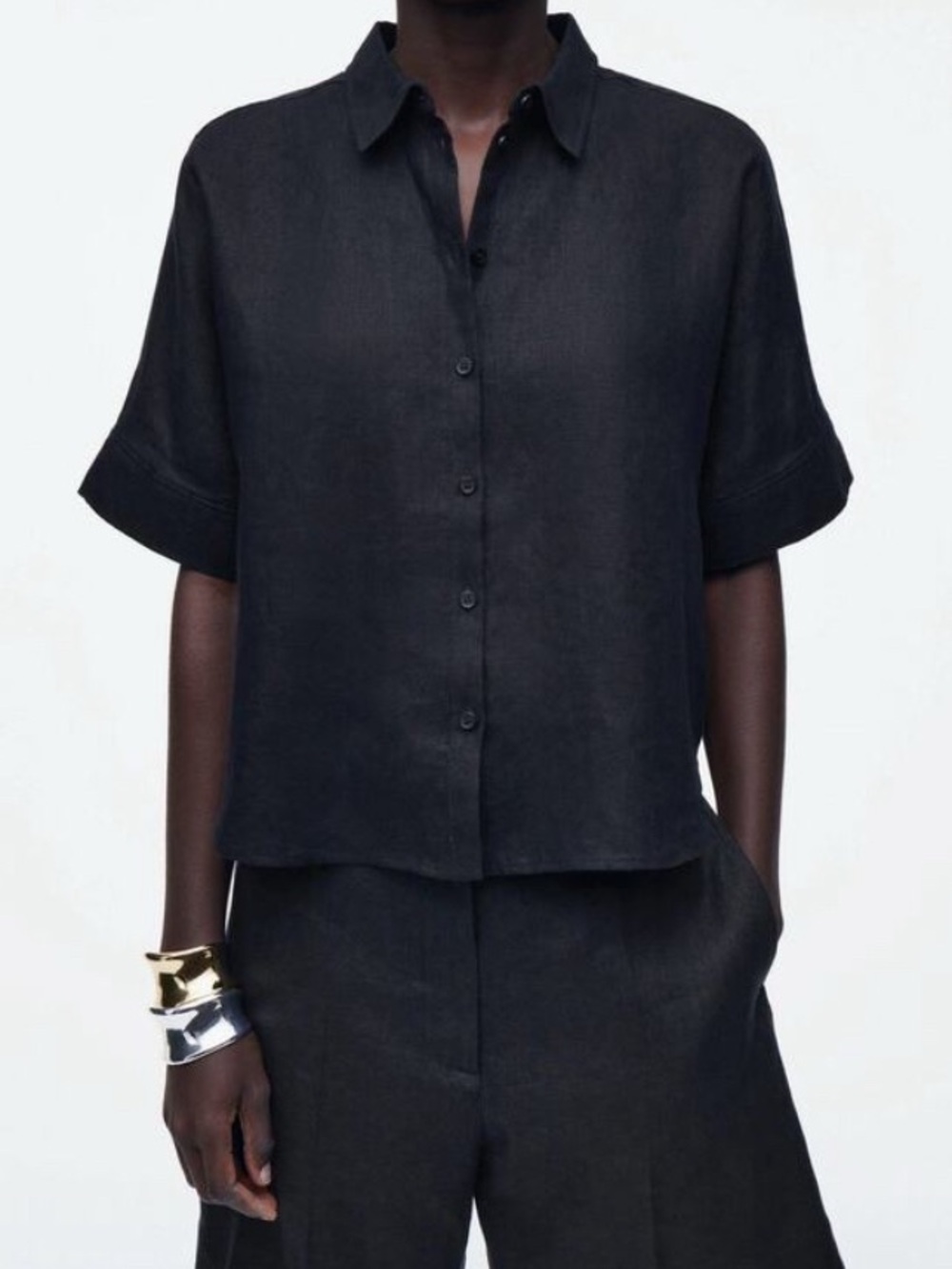 COS Black Relaxed Waist Button Shorts